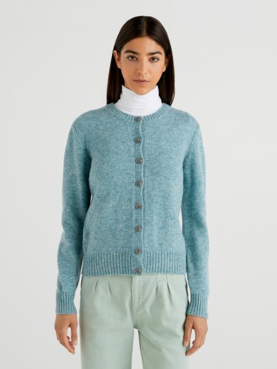 Benetton Pure Shetland Wol Cardigan Dames Lichtblauw | BE449280