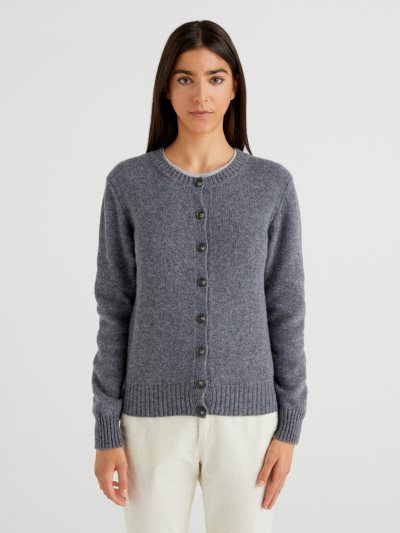 Benetton Pure Shetland Wol Cardigan Dames Donkergrijs | BE738340