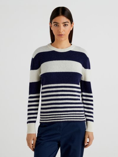 Benetton Pure Shetland Wol Crew Neck Sweaters Dames Blauw | BE577772