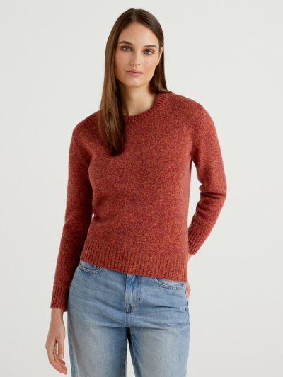 Benetton Pure Shetland Wol Crew Neck Sweaters Dames Rood | BE861318