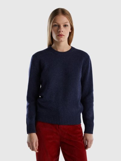 Benetton Pure Shetland Wol Crew Neck Sweaters Dames Donkerblauw | BE975560