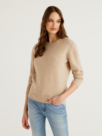 Benetton Pure Shetland Wol Truien Dames Beige | BE019537