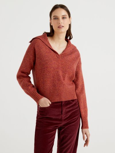 Benetton Pure Tricot Shetland Wol V-neck Sweaters Dames Rood | BE620847