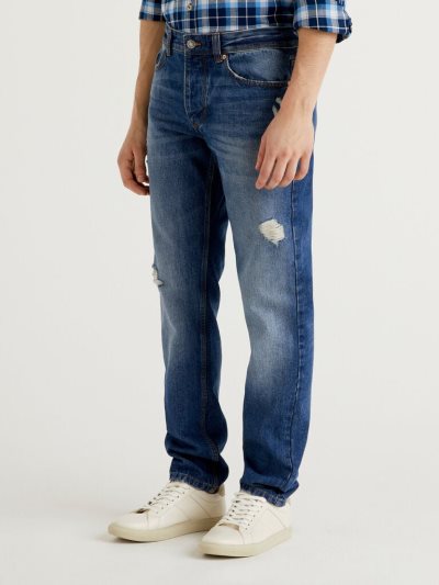 Benetton Rechtdoor Leg 100% Katoenen Jeans Heren Blauw | BE531667