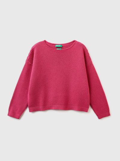 Benetton Recycled Katoenen Blend Truien Kinderen Fuchsie | BE549584