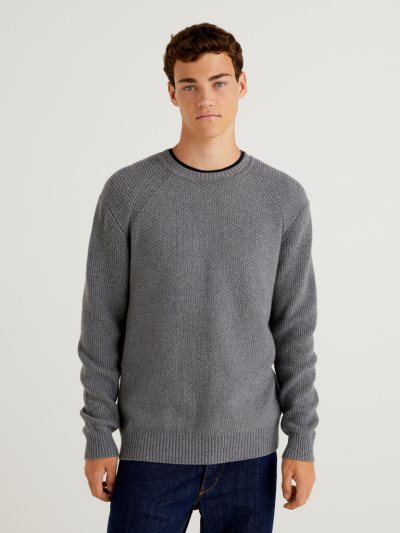 Benetton Recycled Wol Blend Crew Neck Sweaters Heren Donkergrijs | BE167063