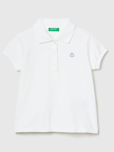 Benetton Regular Fit Organic Katoenen Poloshirt Kinderen Wit | BE242197