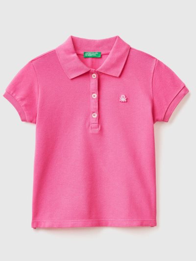 Benetton Regular Fit Organic Katoenen Poloshirt Kinderen Fuchsie | BE640998