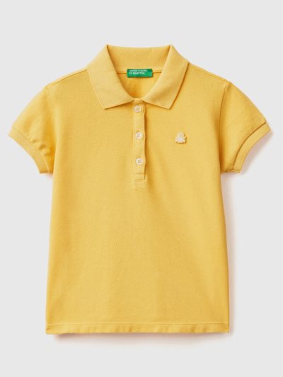 Benetton Regular Fit Organic Katoenen Poloshirt Kinderen Geel | BE813632