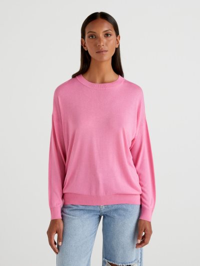 Benetton Relaxed Boxy Fit Crew Neck Sweaters Dames Roze | BE271264