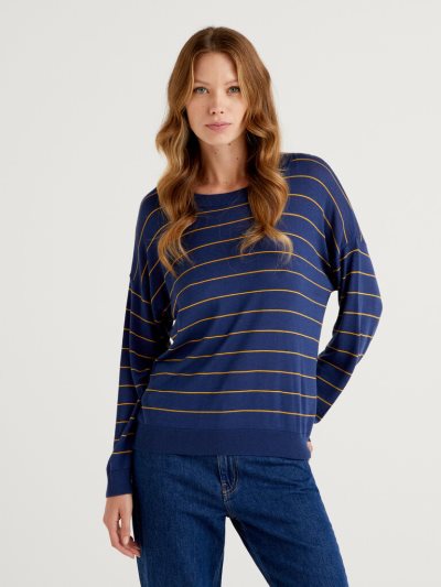 Benetton Relaxed Boxy Fit Crew Neck Sweaters Dames Blauw | BE712238