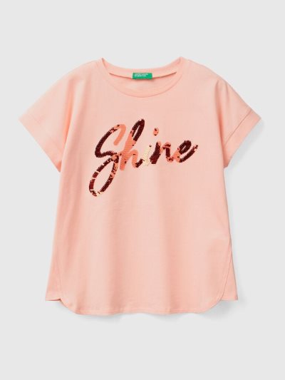 Benetton Reversible Sequins Short Sleeve T-shirts Kinderen Roze | BE076635