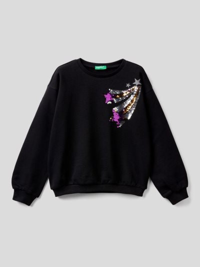 Benetton Reversible Sequins Sweatshirt Kinderen Zwart | BE986178