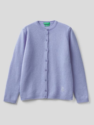 Benetton Rhinestone Logo Crew Neck Cardigan Kinderen Lilac | BE829110