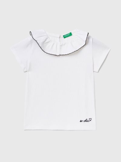 Benetton Ruffle Collar Short Sleeve T-shirts Kinderen Wit | BE355030