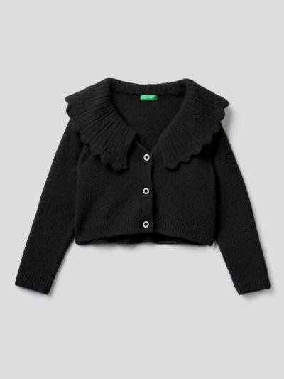 Benetton Ruffled Collar Cardigan Kinderen Zwart | BE234443