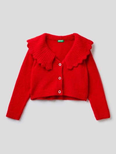 Benetton Ruffled Collar Cardigan Kinderen Rood | BE714624