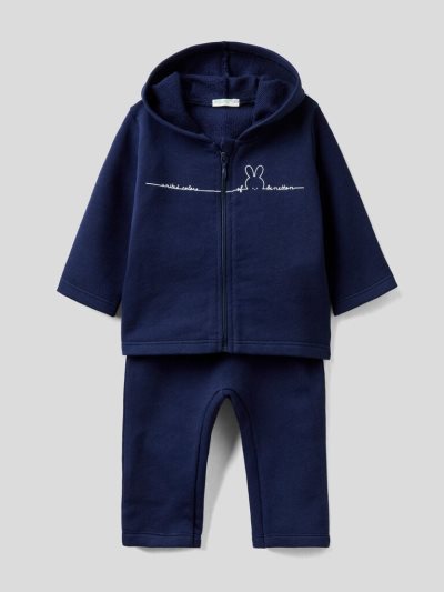 Benetton Set Warm Organic Katoenen Outfit Kinderen Donkerblauw | BE606255