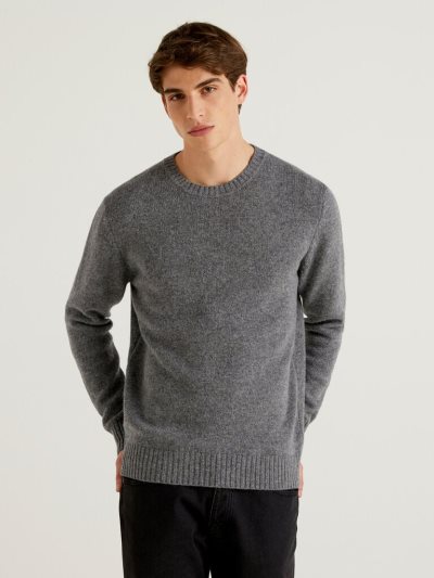 Benetton Shetland Wol Crew Neck Sweaters Heren Donkergrijs | BE115731