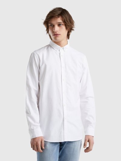 Benetton Slim Fit 100% Katoenen Overhemd Heren Wit | BE664693