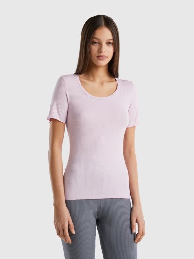 Benetton Slim Fit Geribbeld T-shirts Dames Lilac | BE743084