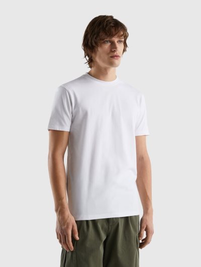 Benetton Slim Fit Stretch Katoenen Short Sleeve T-shirts Heren Wit | BE670971