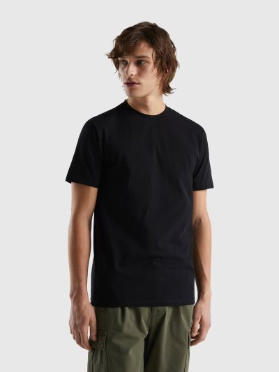 Benetton Slim Fit Stretch Katoenen Short Sleeve T-shirts Heren Zwart | BE947367