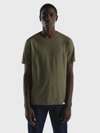 Benetton Slub Katoenen Short Sleeve T-shirts Heren Groen | BE604484