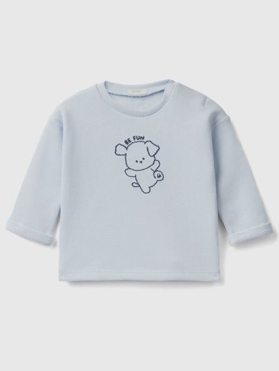 Benetton Soft Organic Katoenen Print Sweatshirt Kinderen Blauw | BE018267