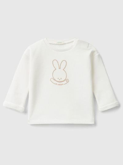 Benetton Soft Organic Katoenen Print Sweatshirt Kinderen Wit | BE198395