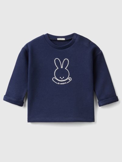 Benetton Soft Organic Katoenen Print Sweatshirt Kinderen Donkerblauw | BE261839