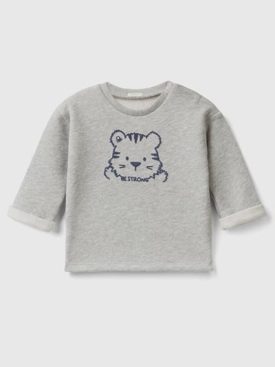 Benetton Soft Organic Katoenen Print Sweatshirt Kinderen Lichtgrijs | BE628822