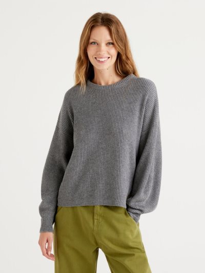 Benetton Soft Slit Pattern Crew Neck Sweaters Dames Donkergrijs | BE087625