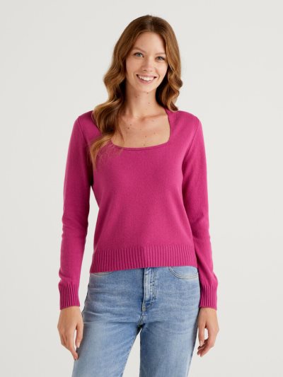 Benetton Square Neck Truien Dames Cyclamen | BE333096