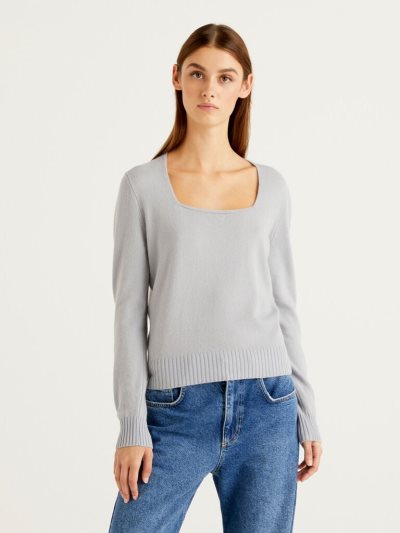 Benetton Square Neck Truien Dames Lichtgrijs | BE923638