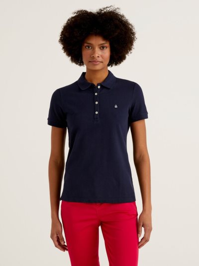 Benetton Stretch Katoenen Poloshirt Dames Donkerblauw | BE705979