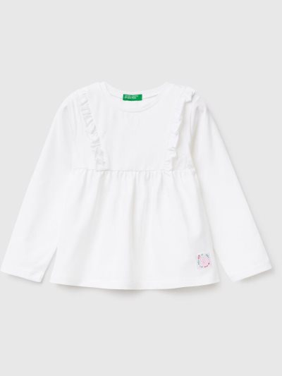 Benetton Stretch Katoenen Ruffles Long Sleeve T-shirts Kinderen Wit | BE012173