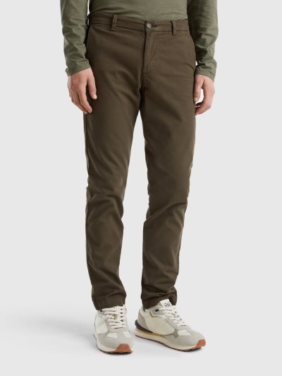 Benetton Stretch Katoenen Slim Fit Chinos Heren Groen | BE027553