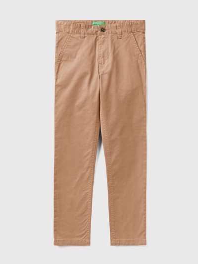 Benetton Stretch Katoenen Slim Fit Chinos Kinderen Camel | BE954960