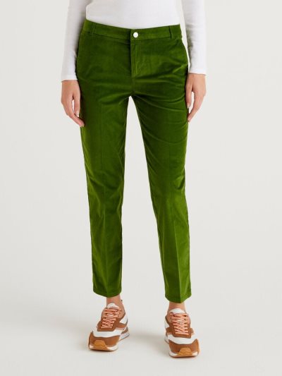 Benetton Stretch Velvet Chinos Dames Olijfgroen Groen | BE105572