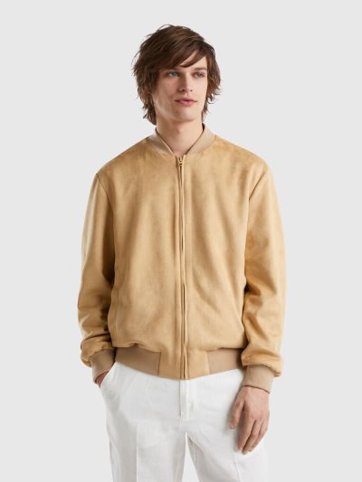 Benetton Suede-look Bomber Light Jackets Heren Camel | BE084508