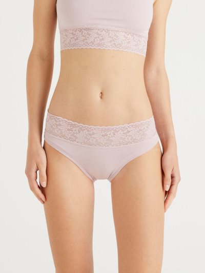 Benetton Super Stretch Organic Katoenen Kanten Knickers Dames Roze | BE204689