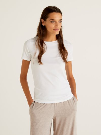 Benetton Super Stretch Organic Katoenen T-shirts Dames Wit | BE906599