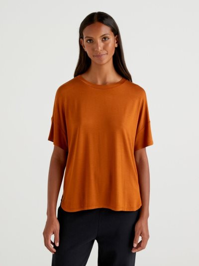 Benetton Sustainable Stretch Viscose Short Sleeve T-shirts Dames Burnt | BE009025