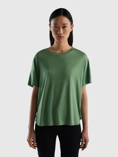 Benetton Sustainable Stretch Viscose Short Sleeve T-shirts Dames Groen | BE394310