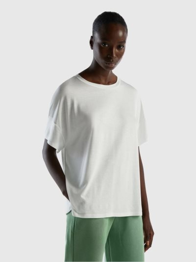 Benetton Sustainable Stretch Viscose Short Sleeve T-shirts Dames Wit | BE879223