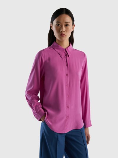 Benetton Sustainable Viscose Regular Fit Overhemd Dames Roze | BE951557