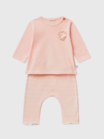 Benetton T-shirt And Trousers Outfit Dungarees Kinderen Roze | BE966488