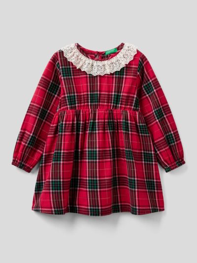 Benetton Tartan Kanten Collar Jurken Kinderen Rood | BE469822