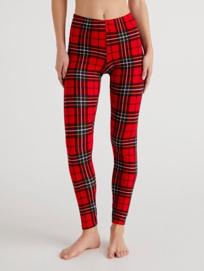 Benetton Tartan Warm Katoenen Leggings Dames Rood | BE469141